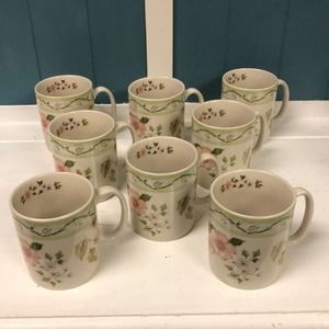 Lot of 8 mugs The Cottage Trellis Collection by Tracy Porter made in‎ England